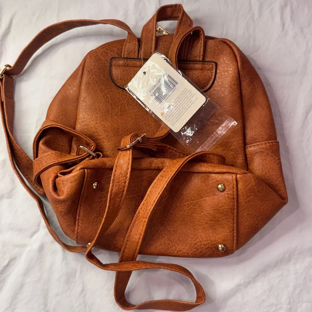 N Gil Mini Backpack Brown Faux Leather Gold Hardware P1034-L/BROWN New